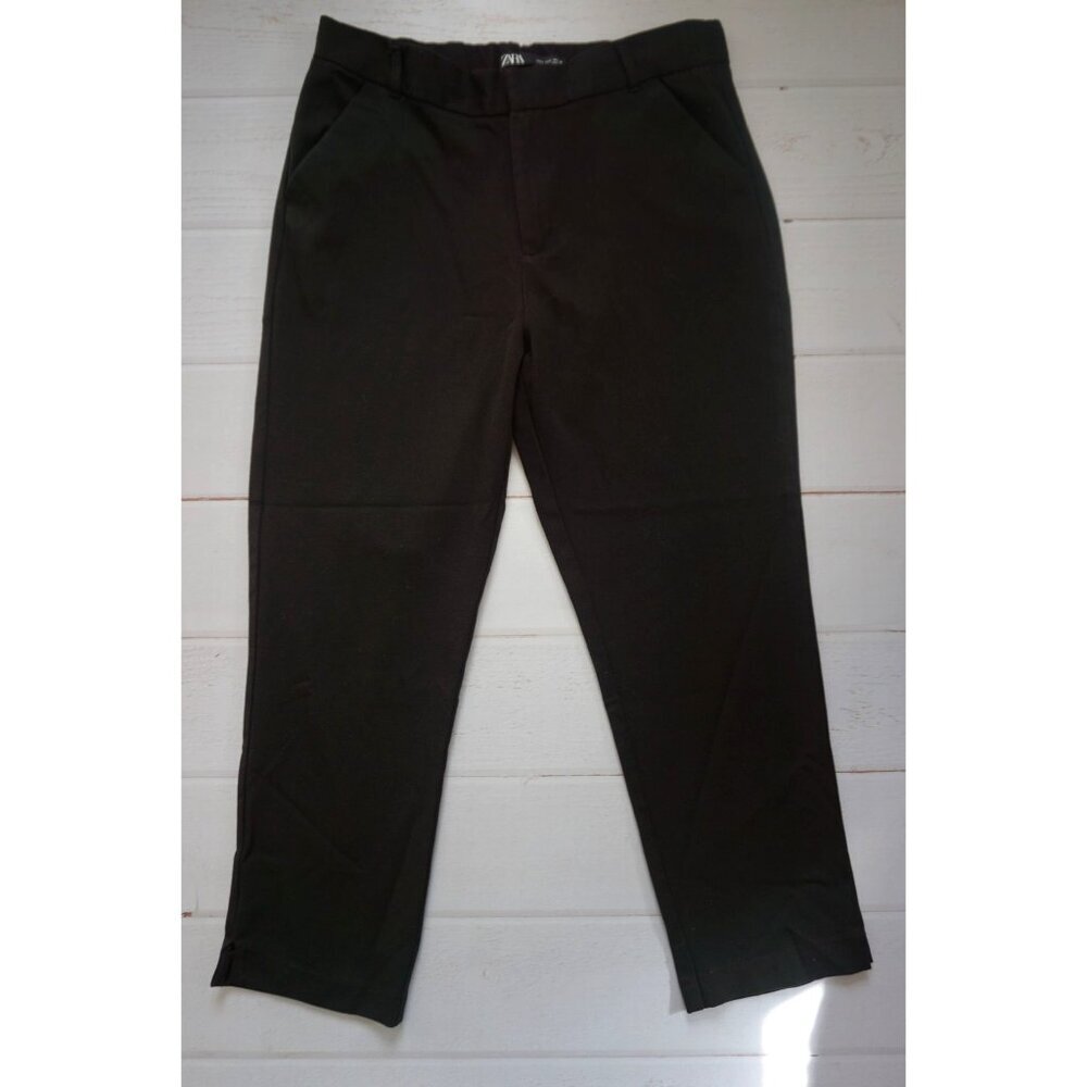 Zara Black Trousers High Rise Cropped Work Pants, Size L - Picture 2 of 9